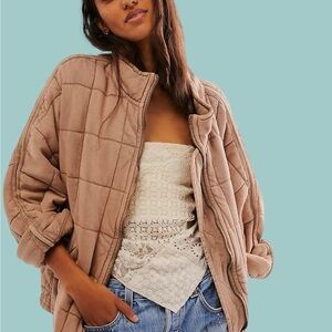 Free People Oversized Quilted Dolman Bomber Jacket Champagne Tan Large